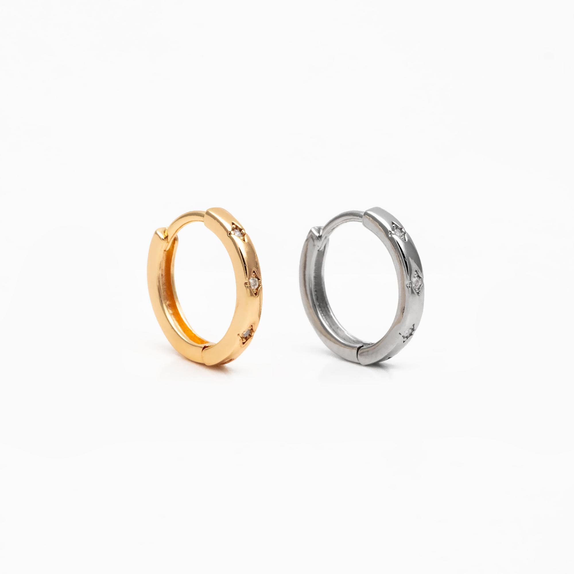 4pcs CZ Pave Gold/ Silver Hoop Earrings, 14mm, 18K Real Gold/ Rhodium plated Brass, Dainty Huggie Earrings, Minimalist Earrings (GB-2815-C)